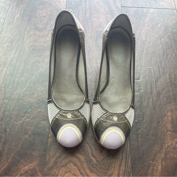 LastChance!Close nextWK! diesel cyberpunk lilac metallic gold mesh sporty heels - Picture 2 of 5